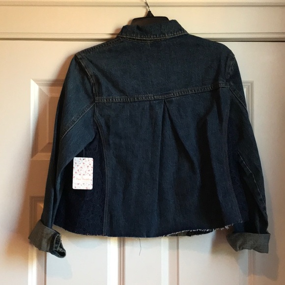Free People Lace panel Jean jacket denim small - Picture 7 of 8